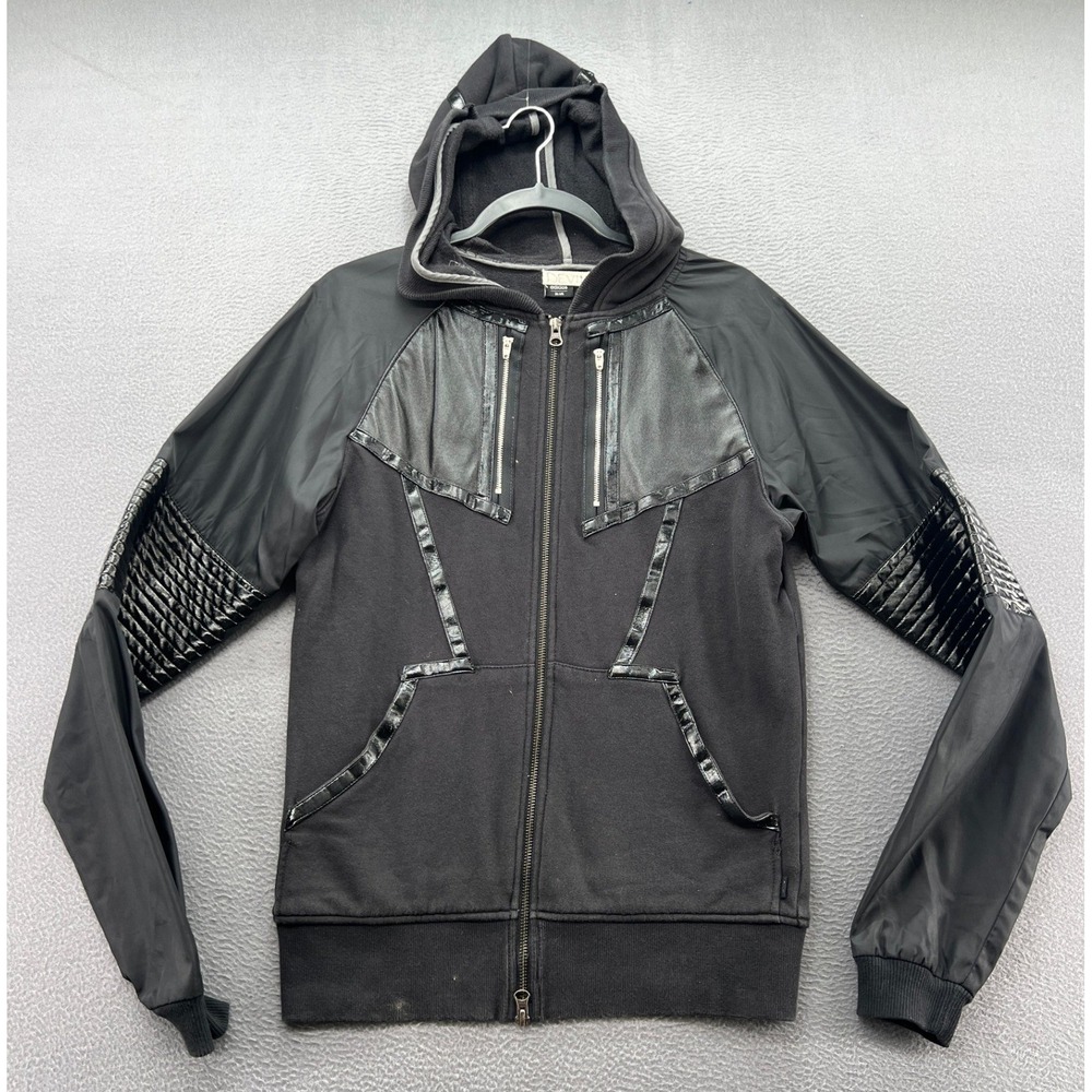 Adidas SLVR Jacket Mens M Black Mixed Media Full Zip Hoodie Futuristic